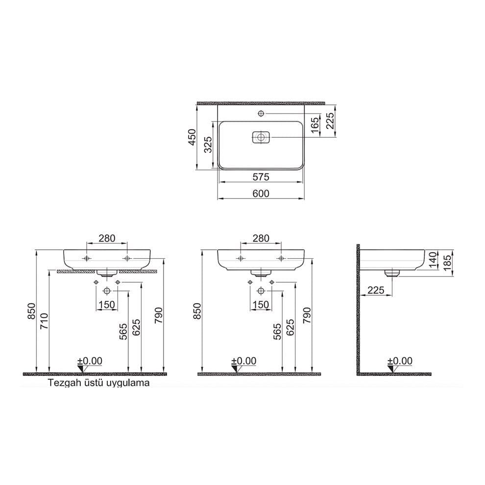Kale Banyo Zero 2.0 60X45 Dikdörtgen Lavabo - 310200200420