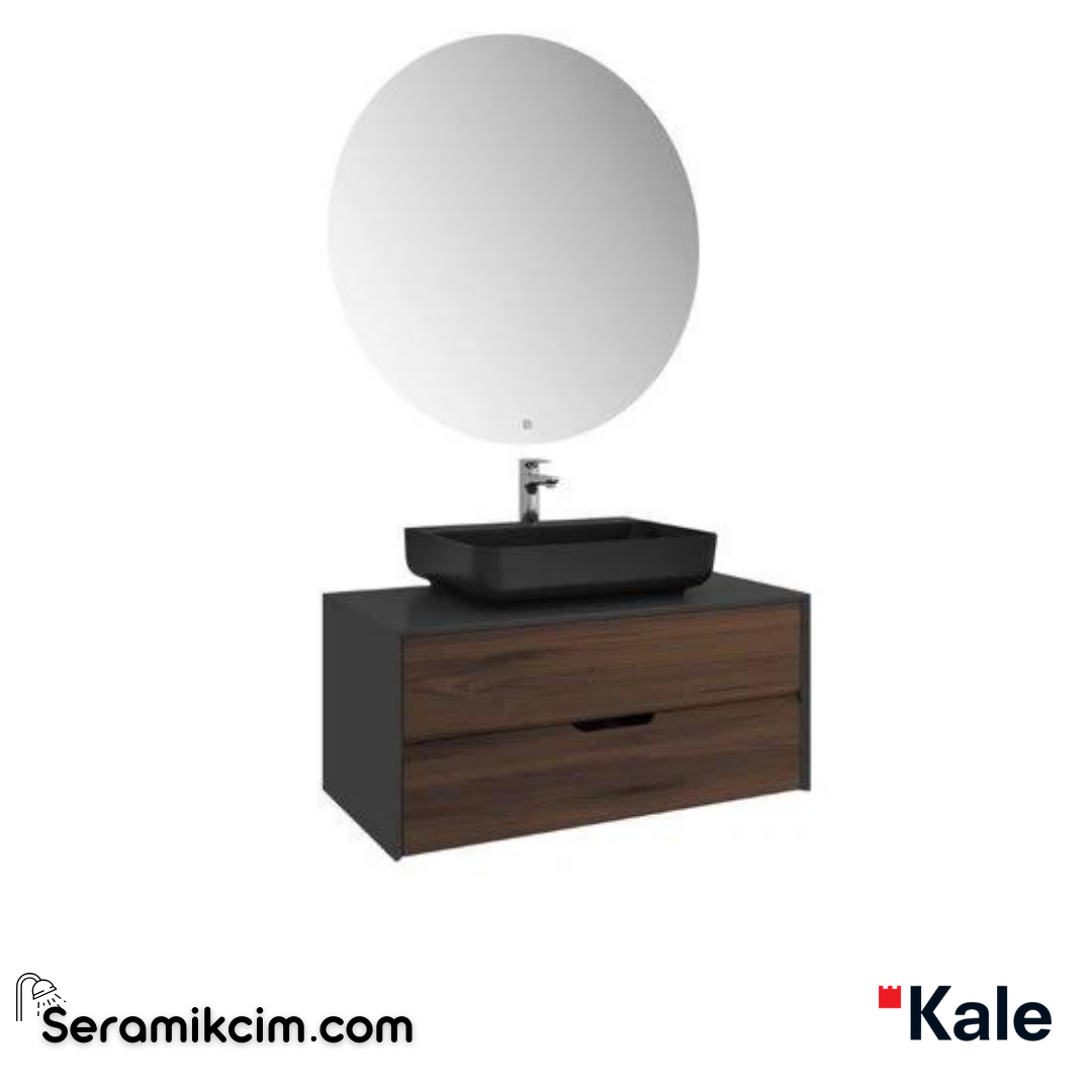 Kale Banyo Zero 2.0 100Cm Set Antrasit/Ceviz(Dikdörtgen Mat Siyah Armatür Bantlı Lavabo) - 610100201360