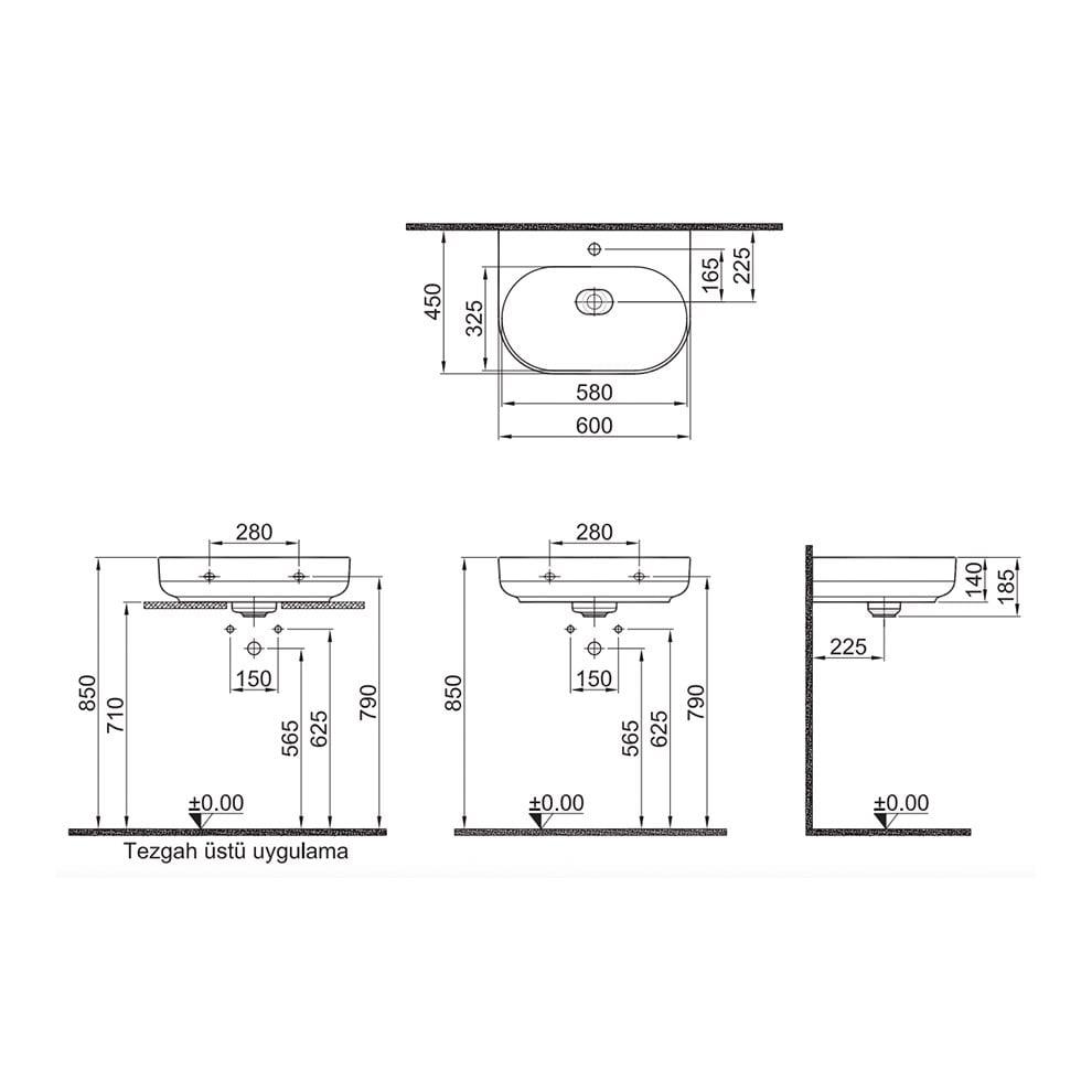 Kale Banyo Zero 2.0 60X45 Oval Lavabo Mat Beyaz - 310200200476