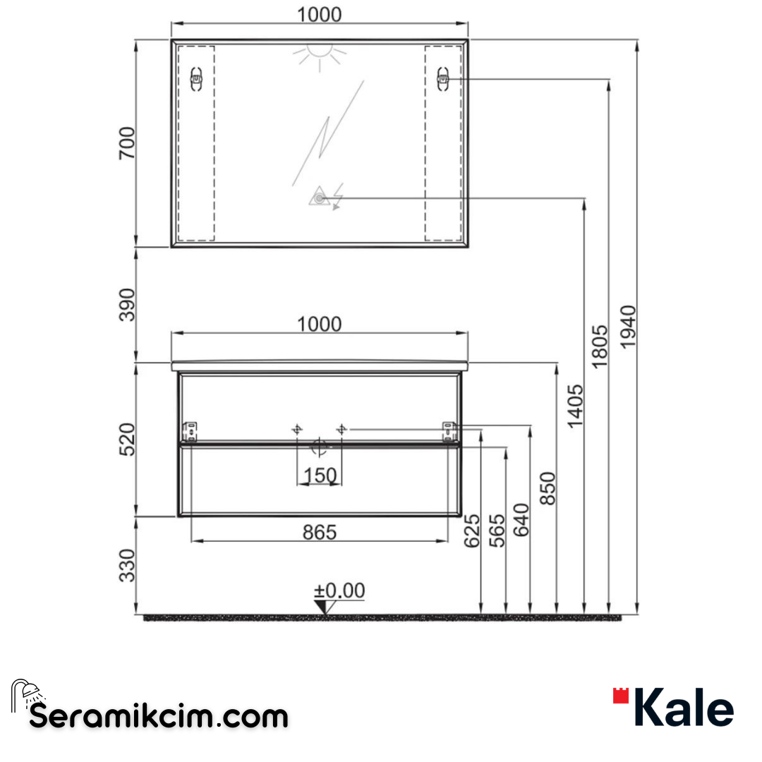 Kale Banyo Zeta 100 Cm Set Gul Kurusu - 610100201571