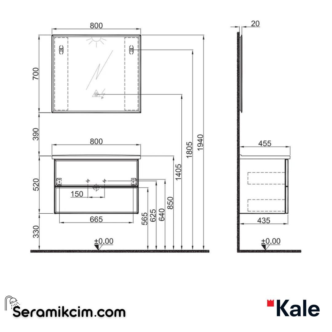 Kale Banyo Zeta 80 Cm Set Gul Kurusu - 610100201569