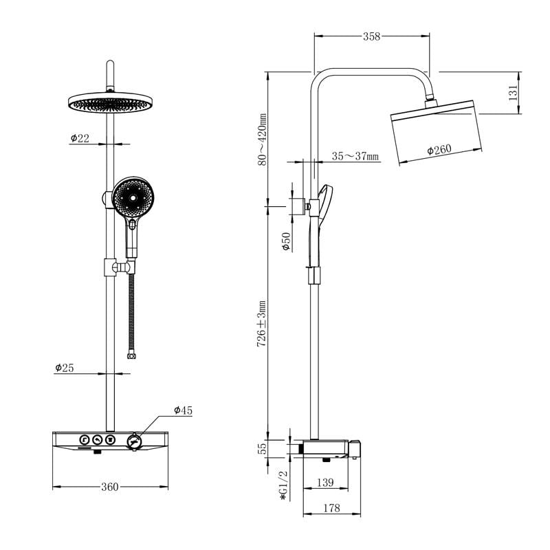 Newarc Bold Bataryalı Duş Ünitesi Siyah 910532
