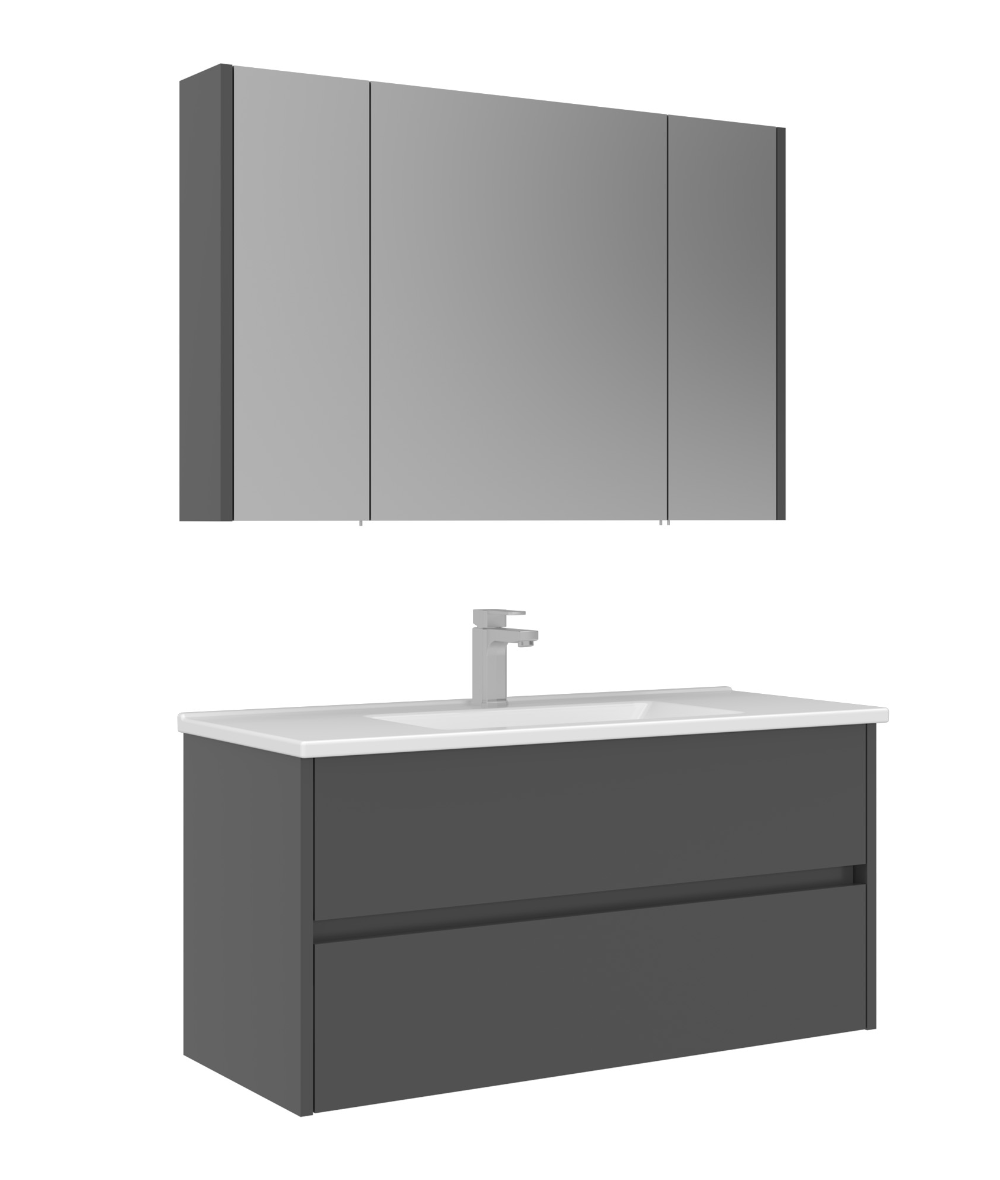 Orka Arno 100cm Banyo Dolabı Set Çekmeceli Parlak Antrasit