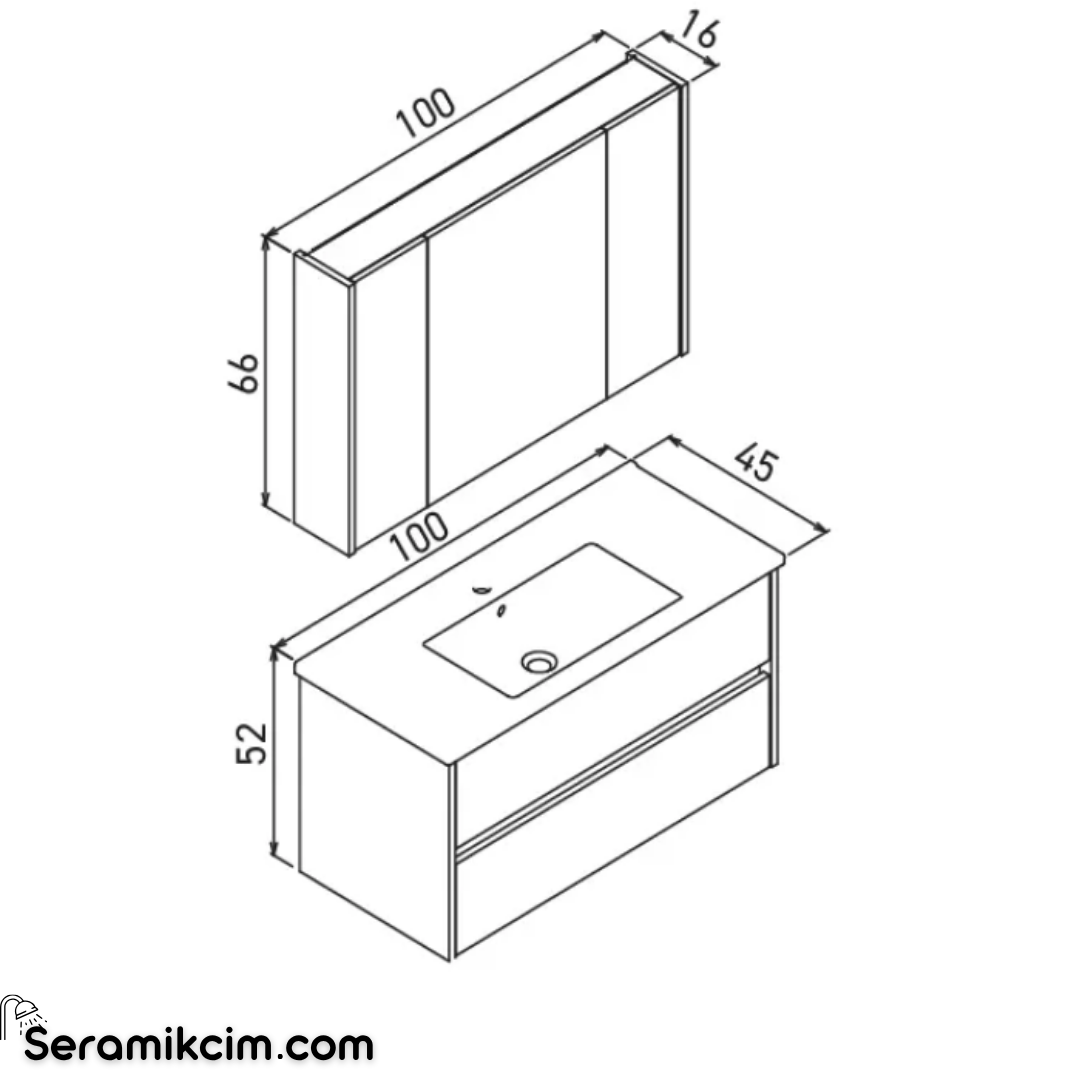 Orka Arno 100cm Banyo Dolabı Set Çekmeceli Parlak Kaşmir