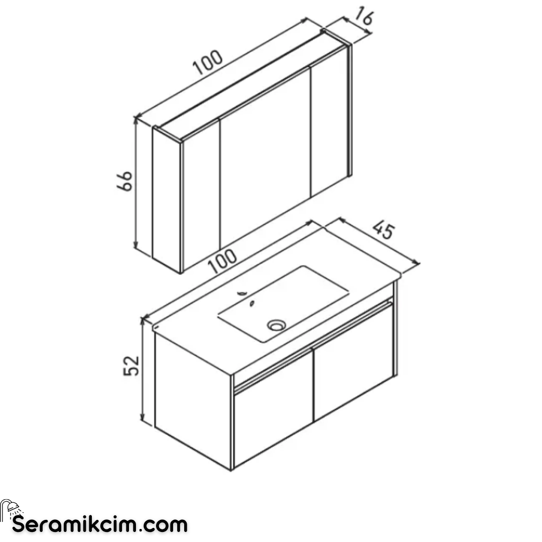 Orka Arno 100cm Banyo Dolabı Set Kapaklı Parlak Kaşmir