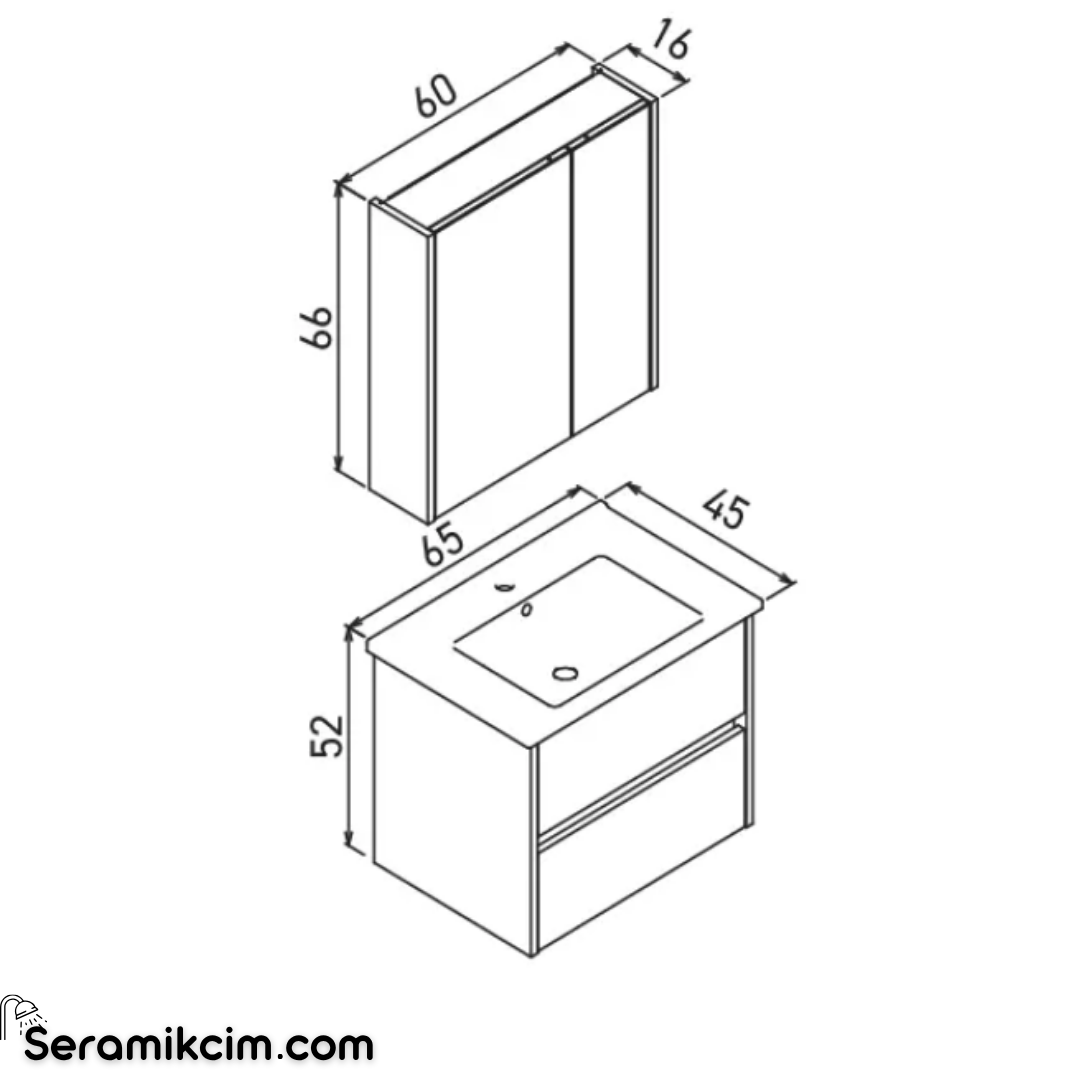 Orka Arno 65cm Banyo Dolabı Set Çekmeceli Parlak Kaşmir