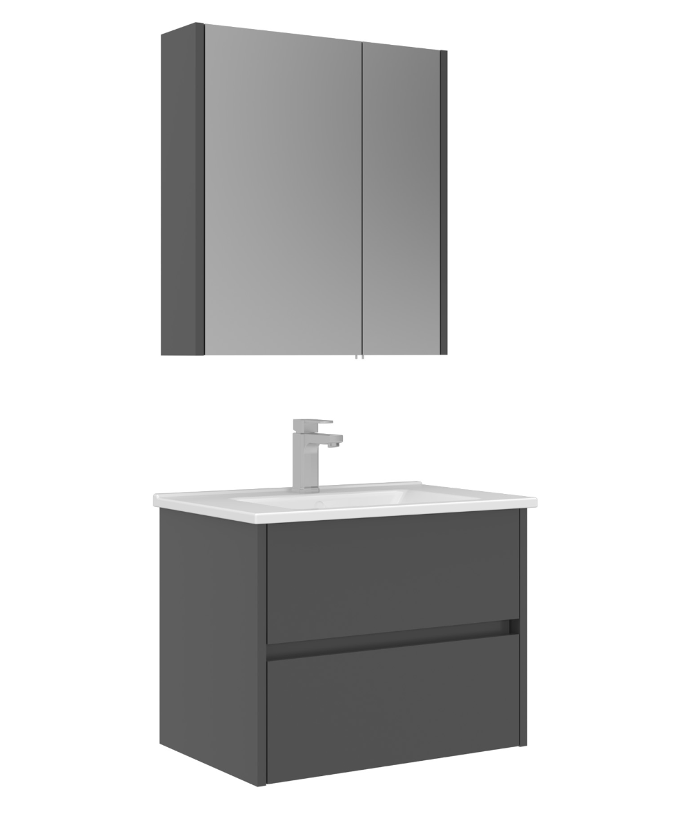 Orka Arno 65cm Banyo Dolabı Set Çekmeceli Parlak Antrasit