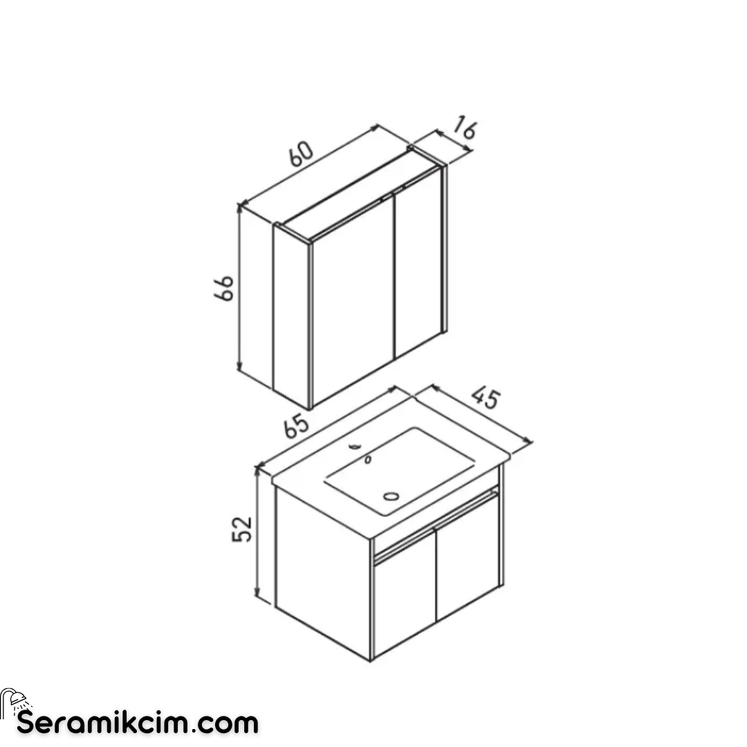 Orka Arno 65cm Banyo Dolabı Set Kapaklı Parlak Antrasit