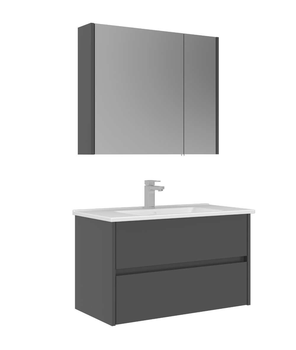 Orka Arno 85cm Banyo Dolabı Set Çekmeceli Parlak Antrasit