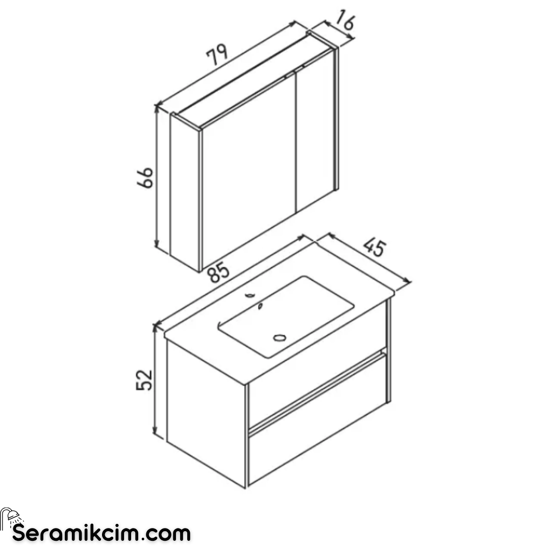 Orka Arno 85cm Banyo Dolabı Set Çekmeceli Parlak Antrasit