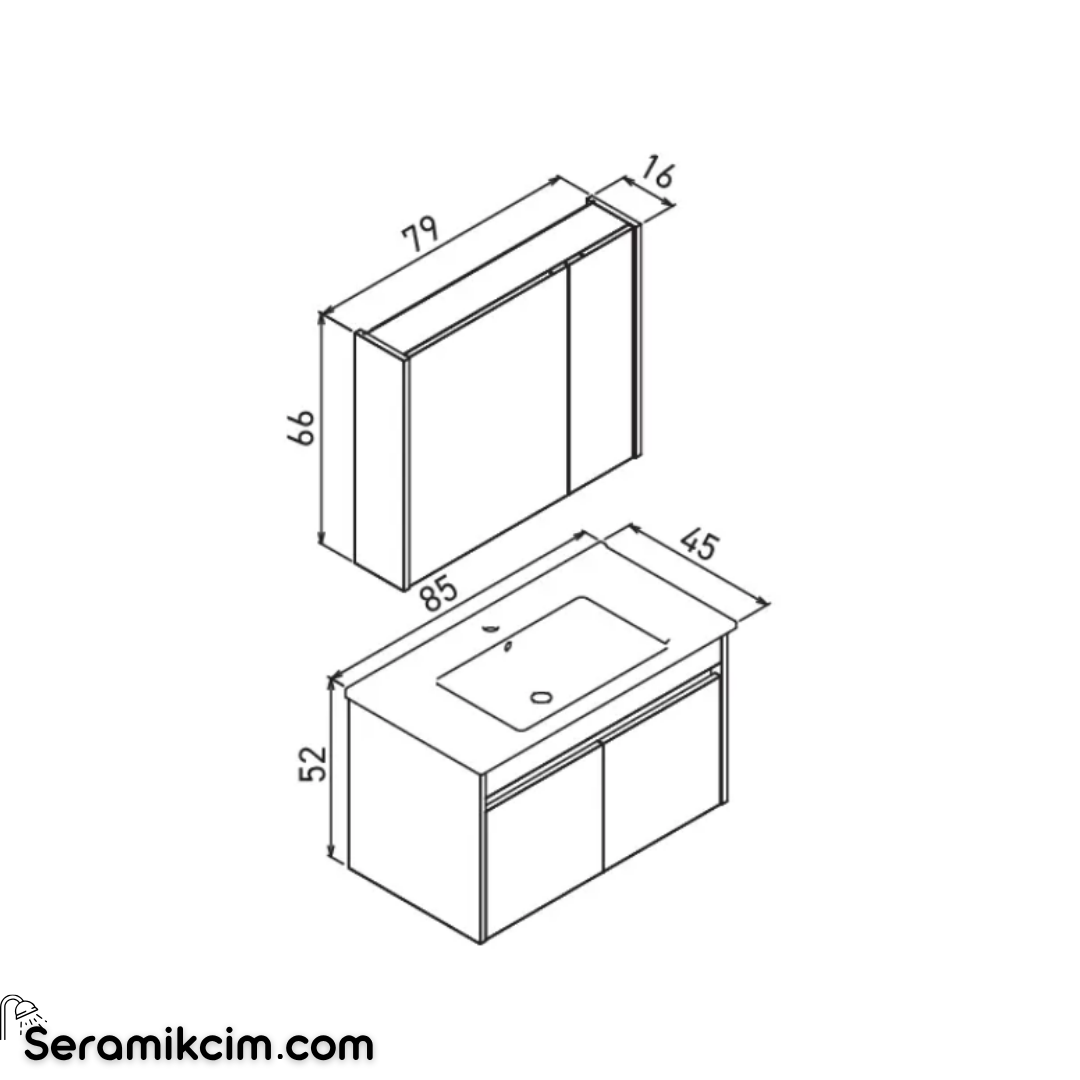 Orka Arno 85cm Banyo Dolabı Set Kapaklı Parlak Kaşmir