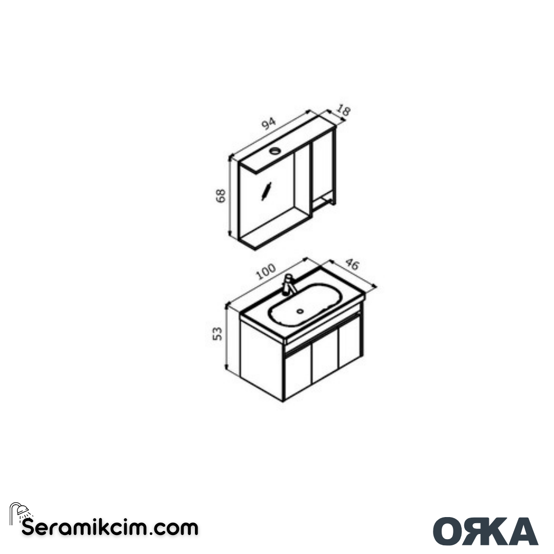 Orka Aydos 100cm Banyo Dolabı Set Irony Beyaz - ORK01.100.01.TKM