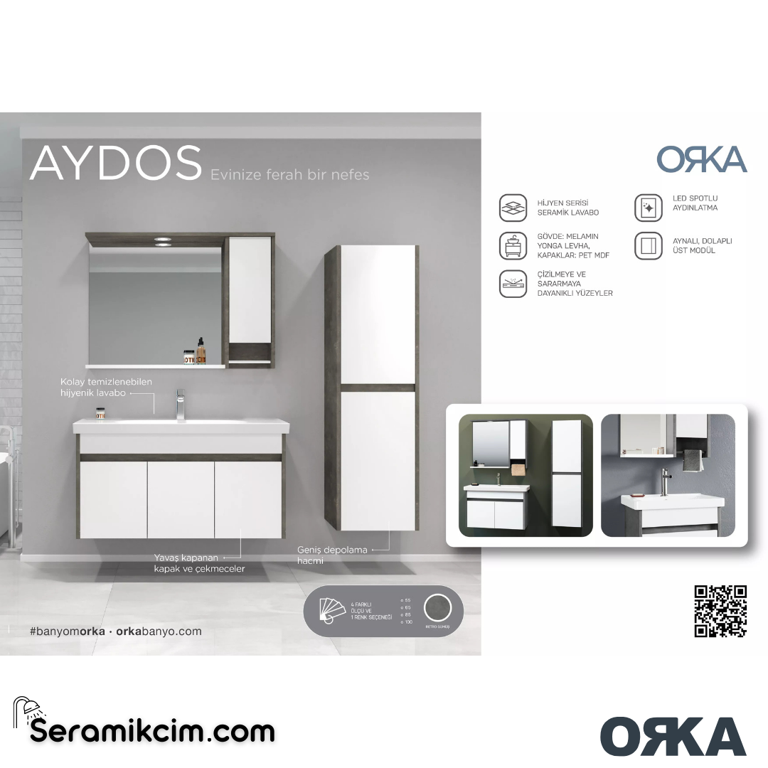 Orka Aydos 100cm Banyo Dolabı Set Irony Beyaz - ORK01.100.01.TKM