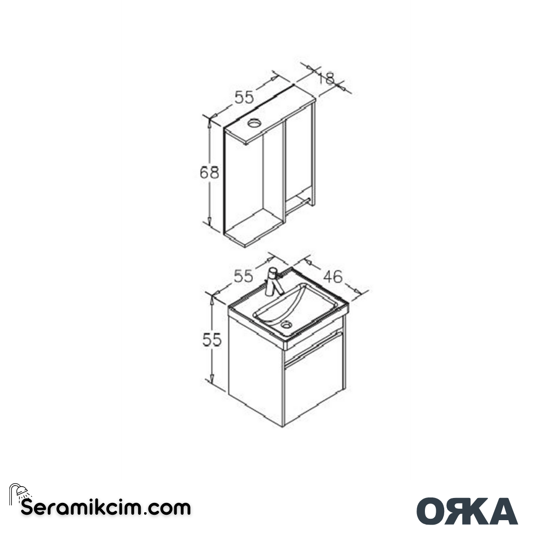 Orka Aydos 55cm Banyo Dolabı Set Irony Beyaz - ORK01.55.01.TKM