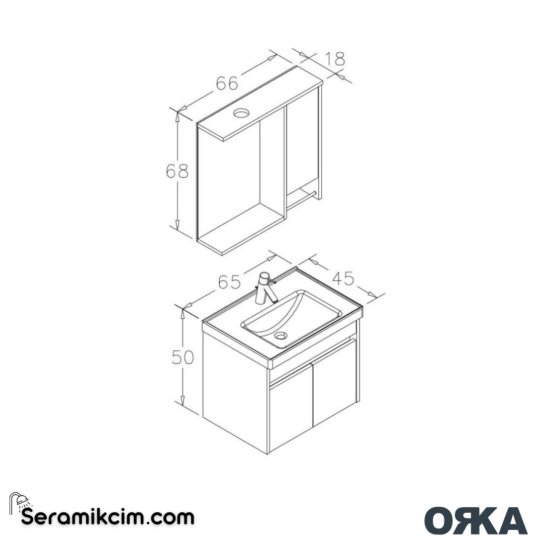 Orka Aydos 65cm Banyo Dolabı Set Irony Beyaz - ORK01.65.01.TKM