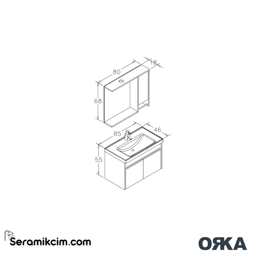 Orka Aydos 85cm Banyo Dolabı Set Irony Beyaz - ORK01.85.01.TKM