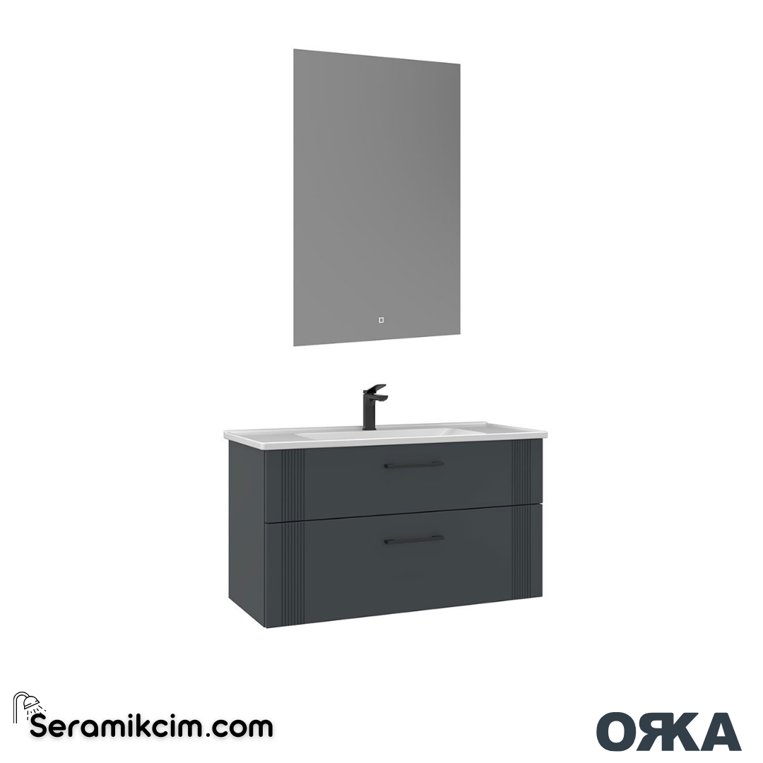 Orka Bari 100cm Ledli Ayna Banyo Dolabı Set Mat Antrasit - ORK022.100.01.TKM