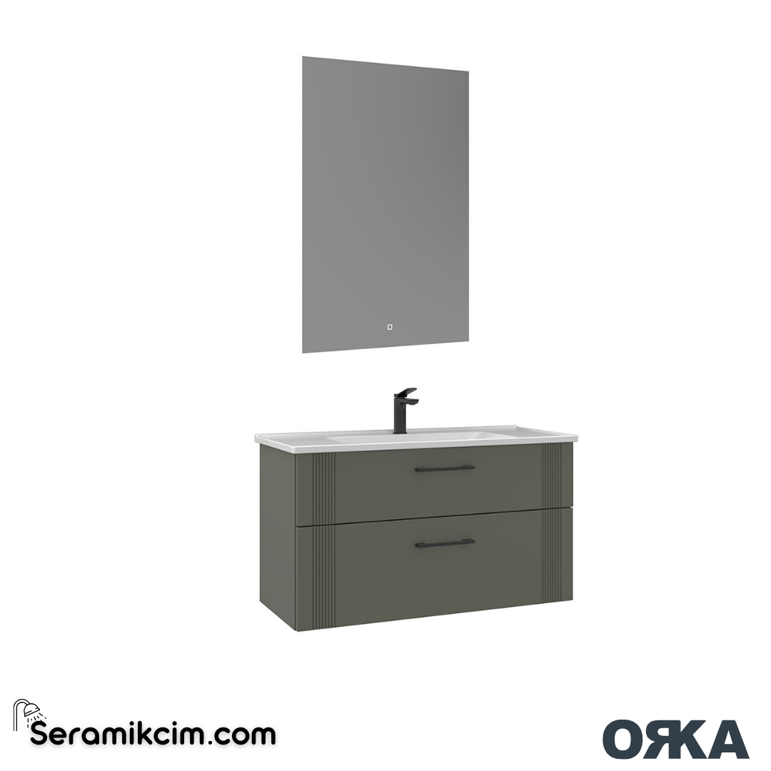 Orka Bari 100cm Ledli Ayna Banyo Dolabı Set Mat Soft Yeşil - ORK022.100.05.TKM