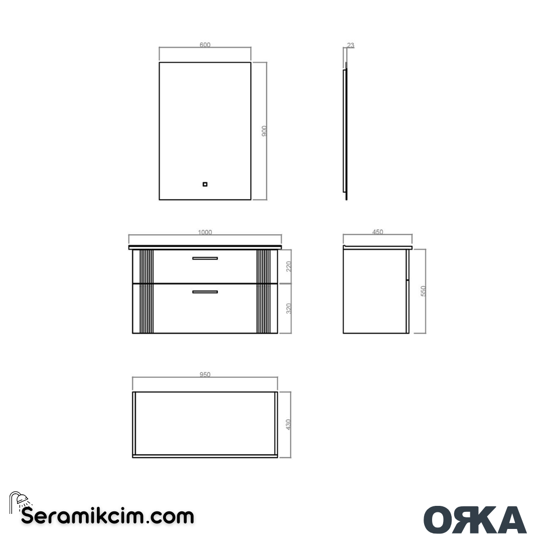 Orka Bari 100cm Ledli Ayna Banyo Dolabı Set Mat Beyaz - ORK022.100.02.TKM