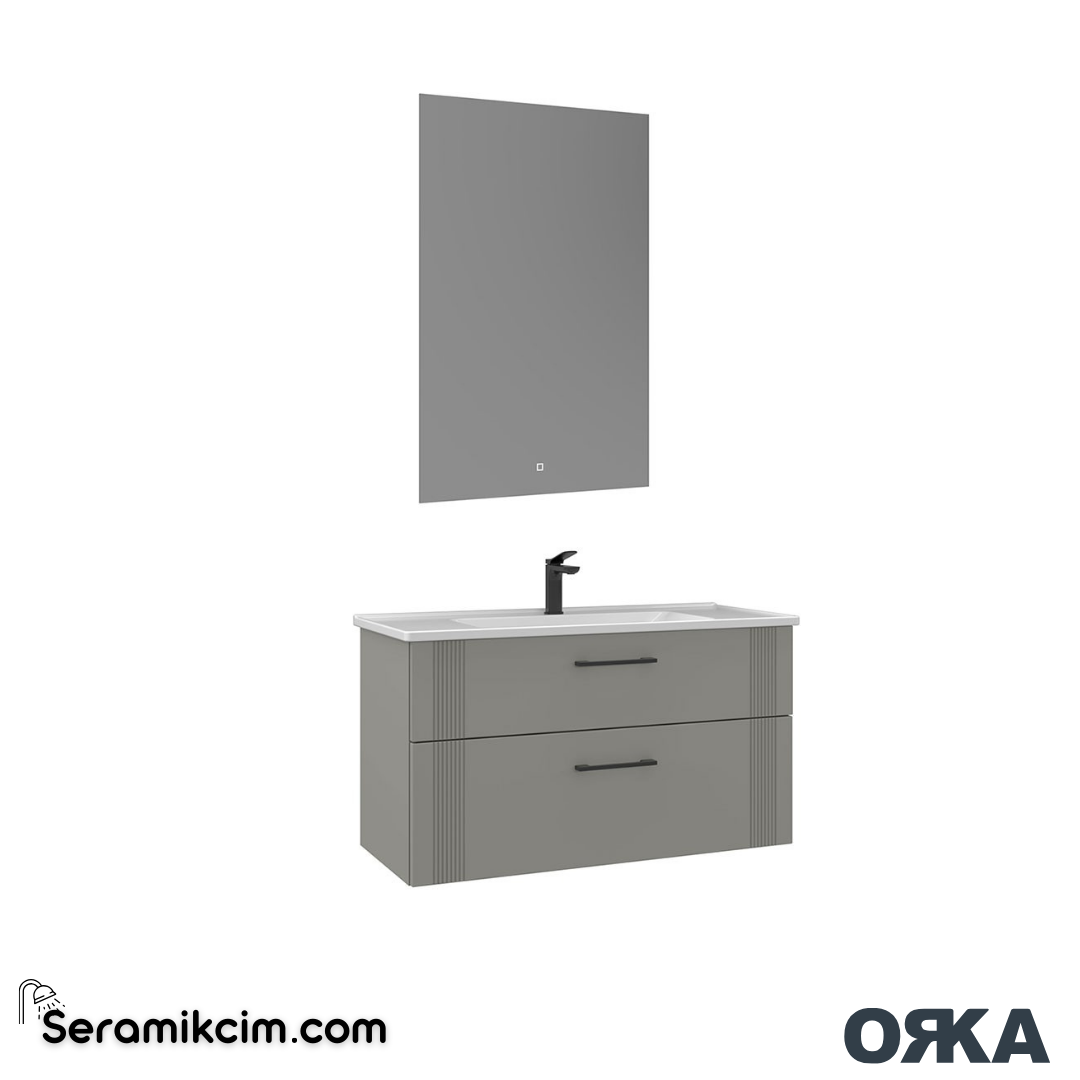 Orka Bari 100cm Ledli Ayna Banyo Dolabı Set Mat Kaşmir - ORK022.100.03.TKM