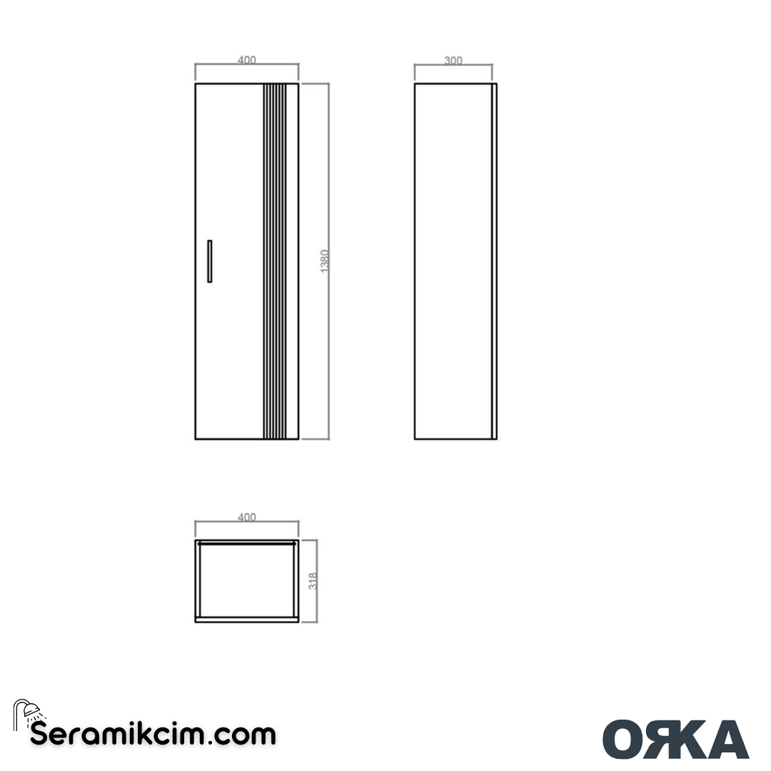 Orka Bari 40cm Boy Dolabı (Sağ-Sol) Mat Soft Yeşil - ORK.BYD1184