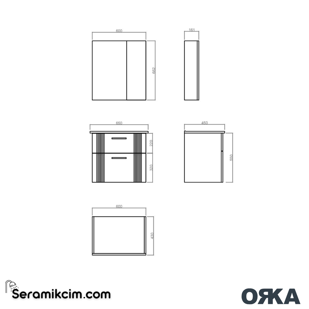 Orka Bari 65cm Dolaplı Ayna Banyo Dolabı Set Mat Soft Yeşil - ORK023.65.05.TKM