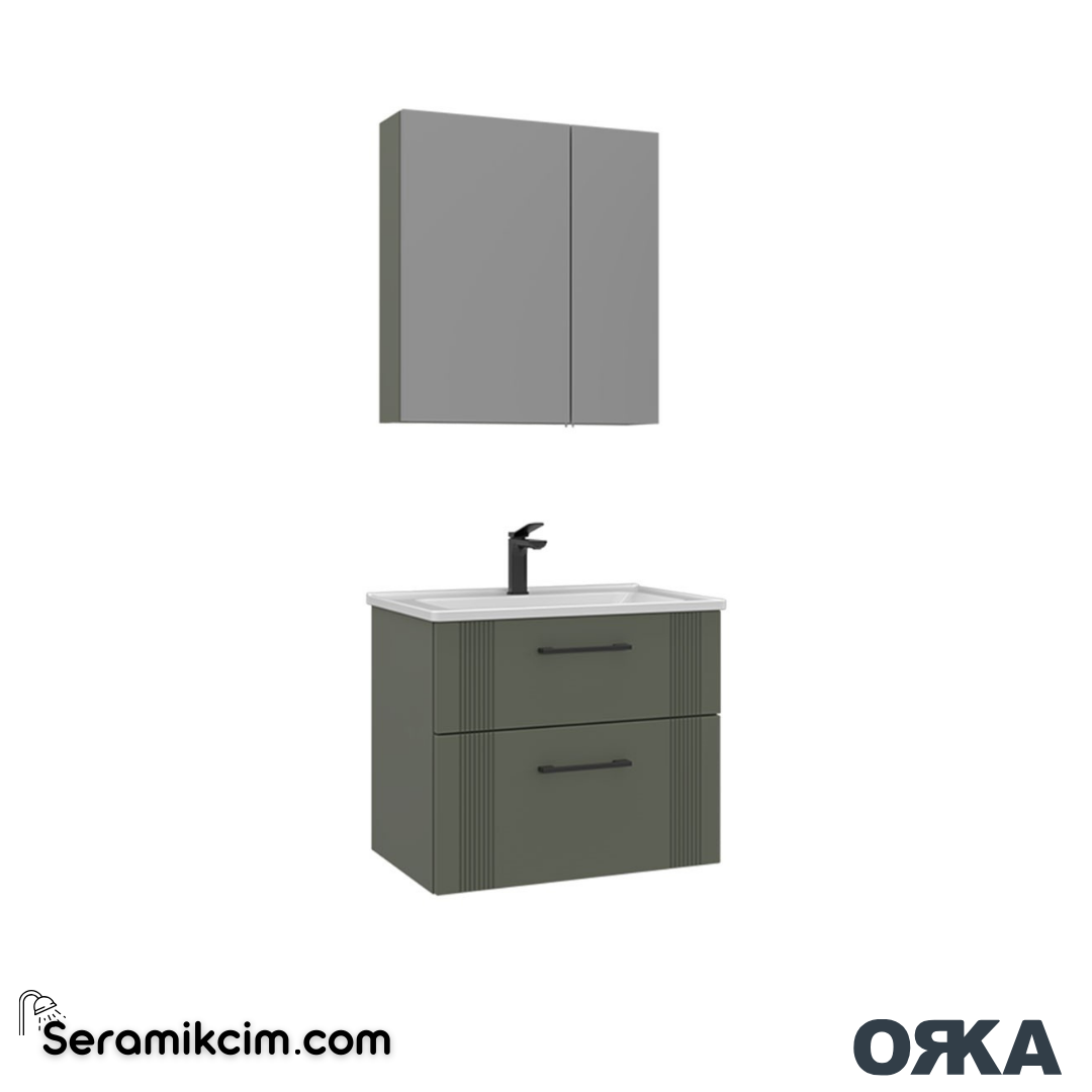 Orka Bari 65cm Dolaplı Ayna Banyo Dolabı Set Mat Soft Yeşil - ORK023.65.05.TKM