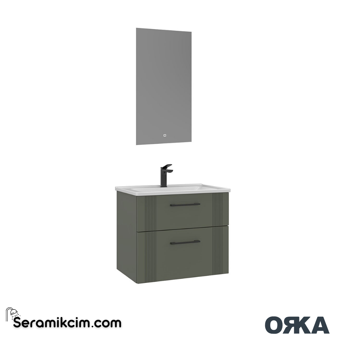 Orka Bari 65cm Ledli Ayna Banyo Dolabı Set Mat Soft Yeşil - ORK022.65.05.TKM