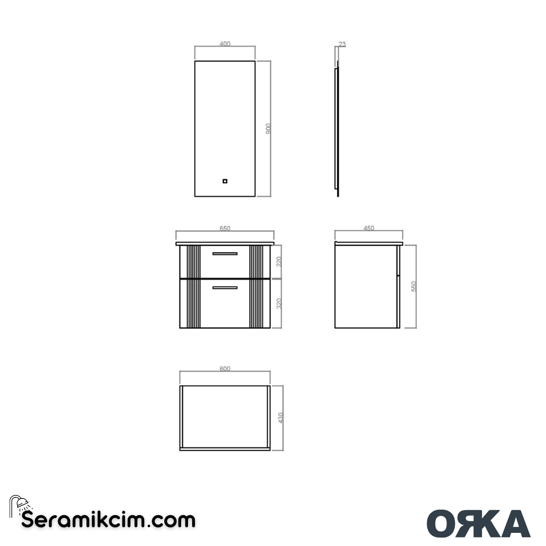 Orka Bari 65cm Ledli Ayna Banyo Dolabı Set Mat Beyaz - ORK022.65.02.TKM