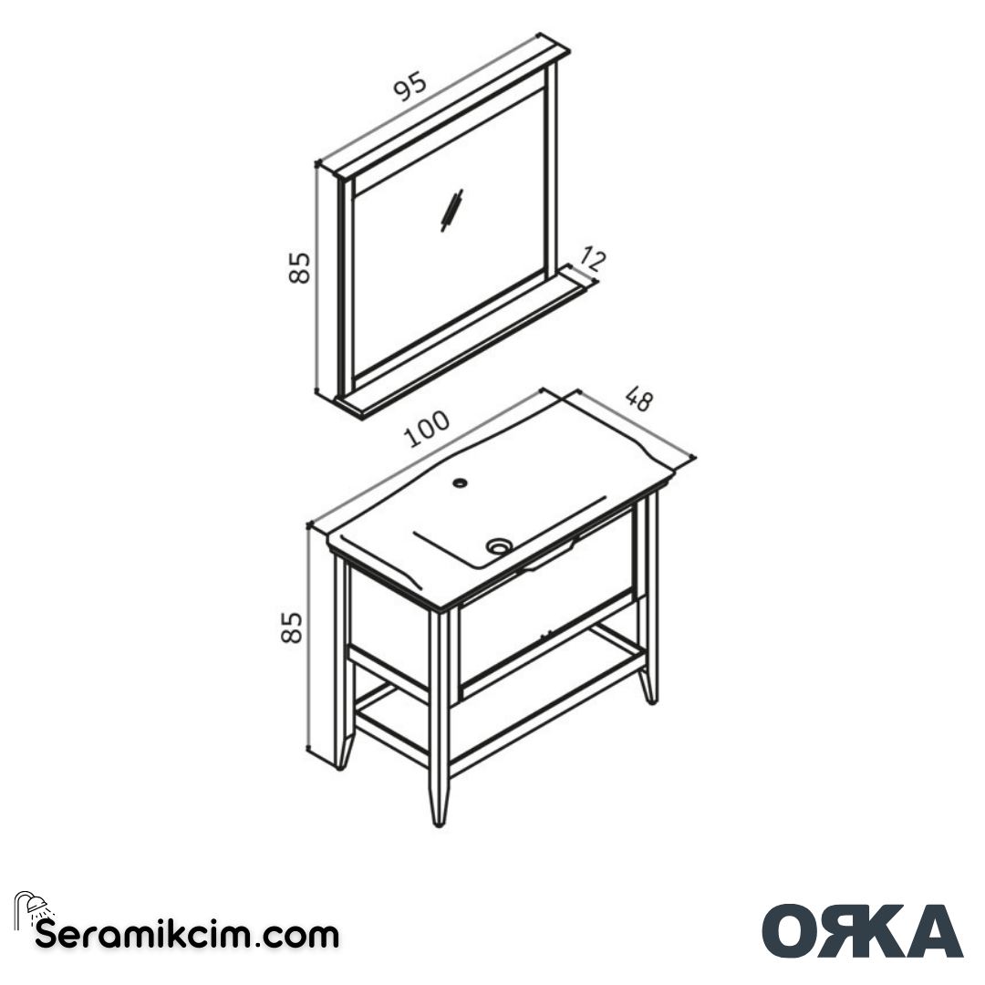 Orka Bastle 100cm Banyo Dolabı Set Mat Gri - ORK02.100.03.TKM