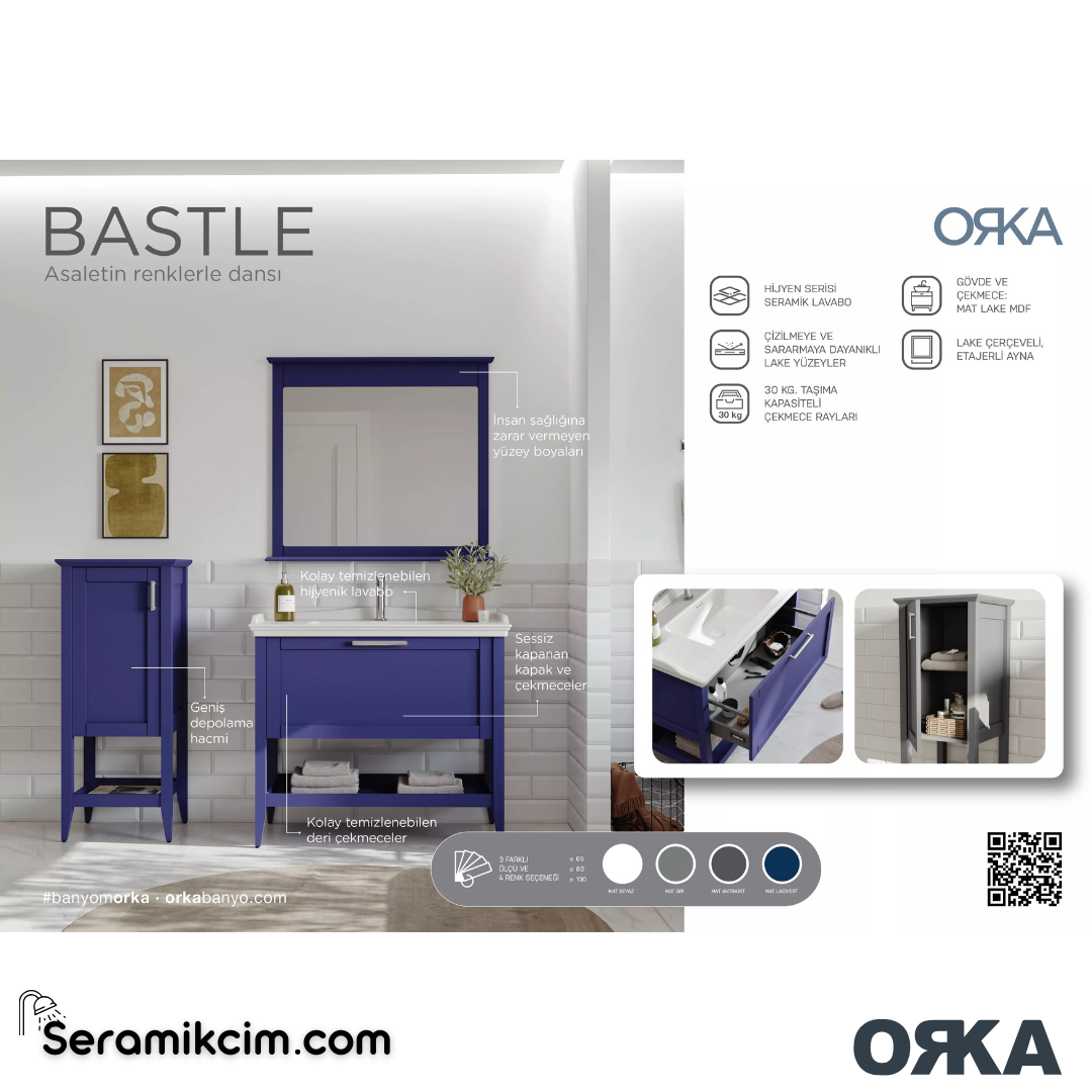 Orka Bastle 48cm Boy Dolabı Sağ Mat Gri - ORK.BYD1058