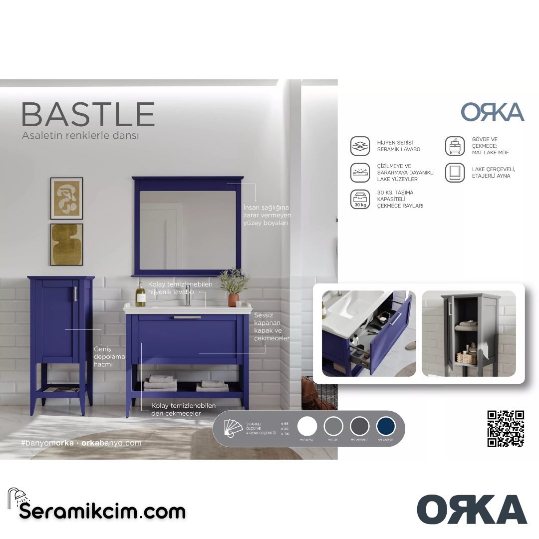 Orka Bastle 80cm Banyo Dolabı Set Mat Gri - ORK02.80.03.TKM
