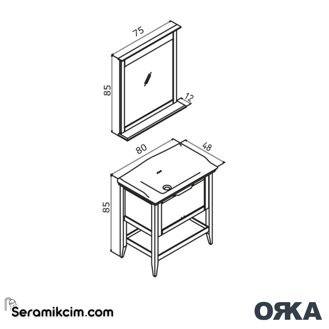 Orka Bastle 80cm Banyo Dolabı Set Mat Gri - ORK02.80.03.TKM