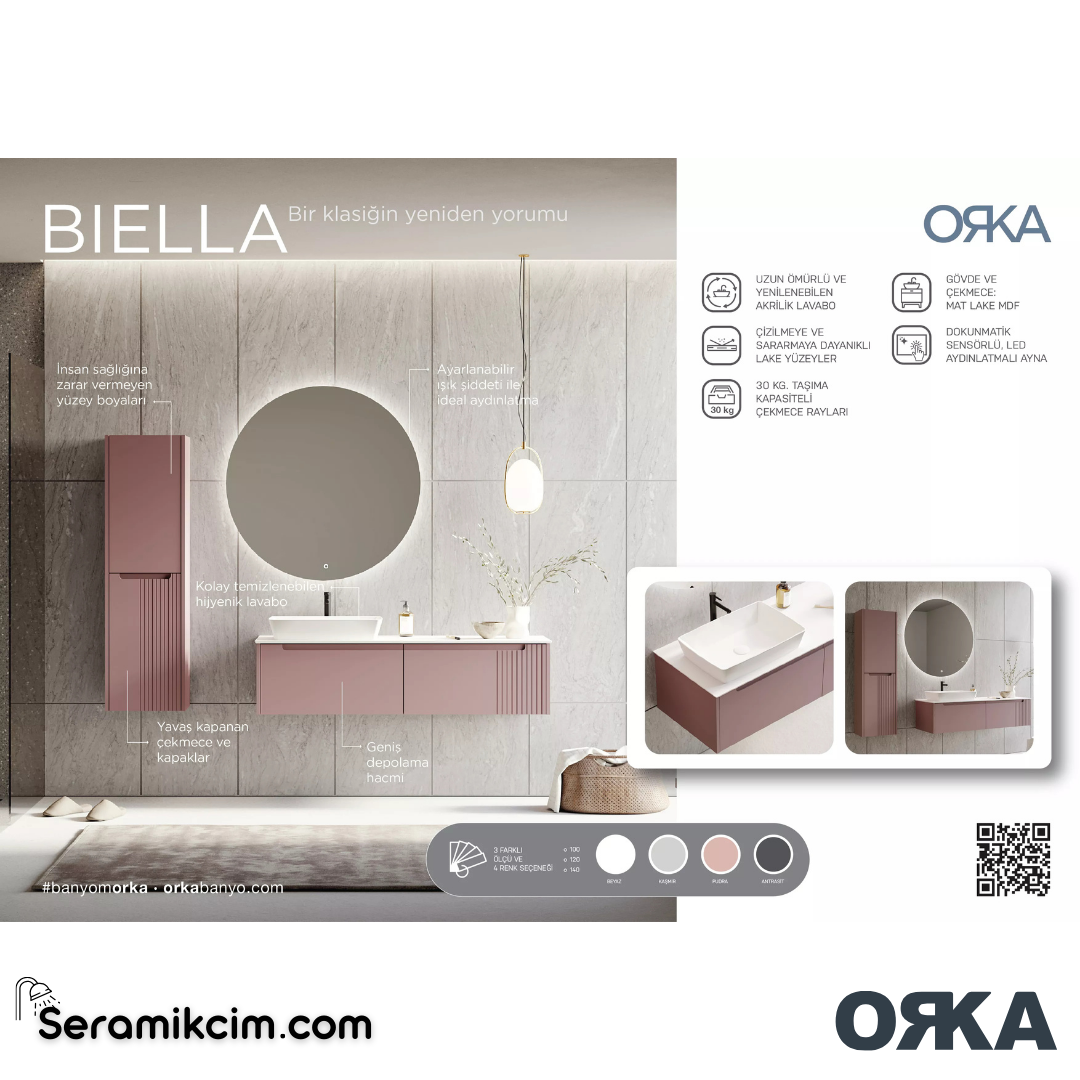 Orka Biella 120cm Banyo Dolabı Set Dolaplı Ayna Mat Beyaz - ORK021.120.02.TKM
