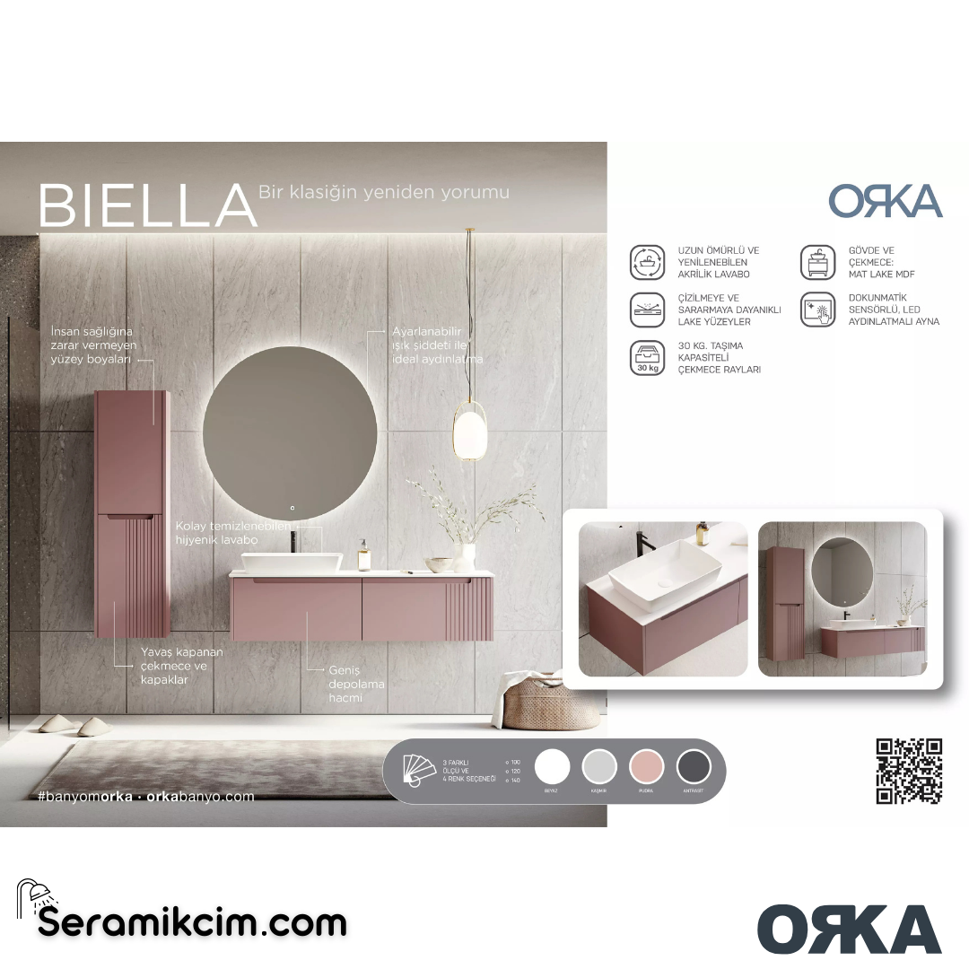 Orka Biella 40cm Boy Dolabı Sol Mat Pudra - ORK.BYD1071