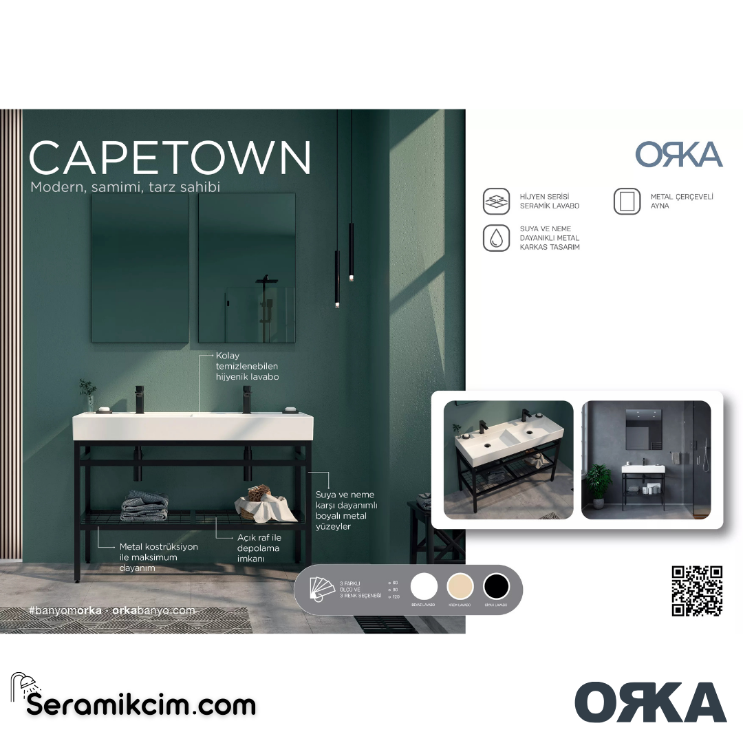 Orka Capetown 120cm Banyo Dolabı Set Krem Lavabo - ORK03.120.03.TKM