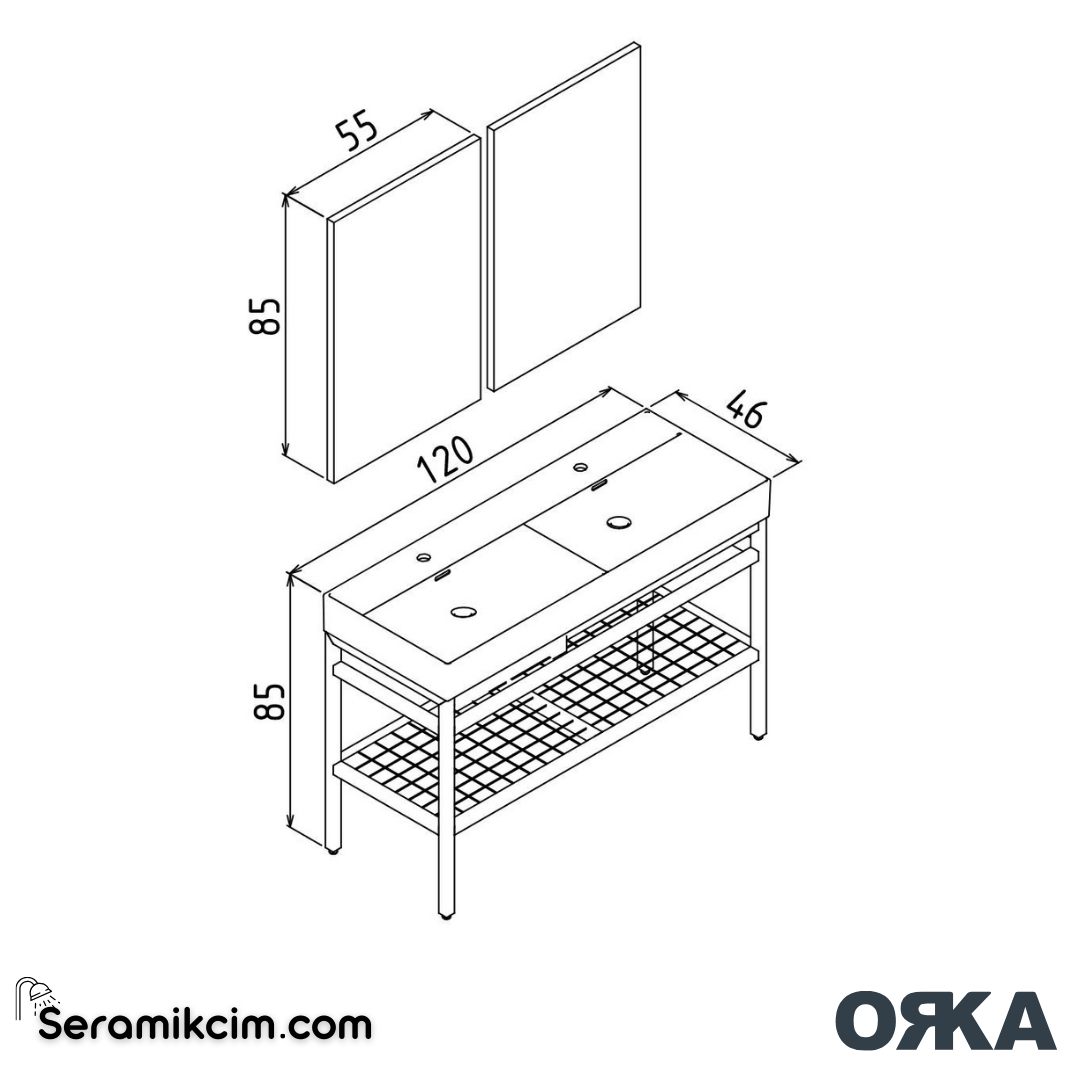 Orka Capetown 120cm Banyo Dolabı Set Krem Lavabo - ORK03.120.03.TKM