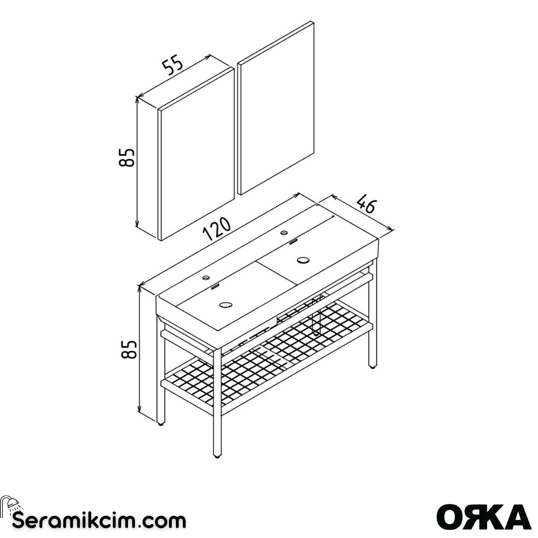 Orka Capetown 120cm Banyo Dolabı Set Siyah Lavabo