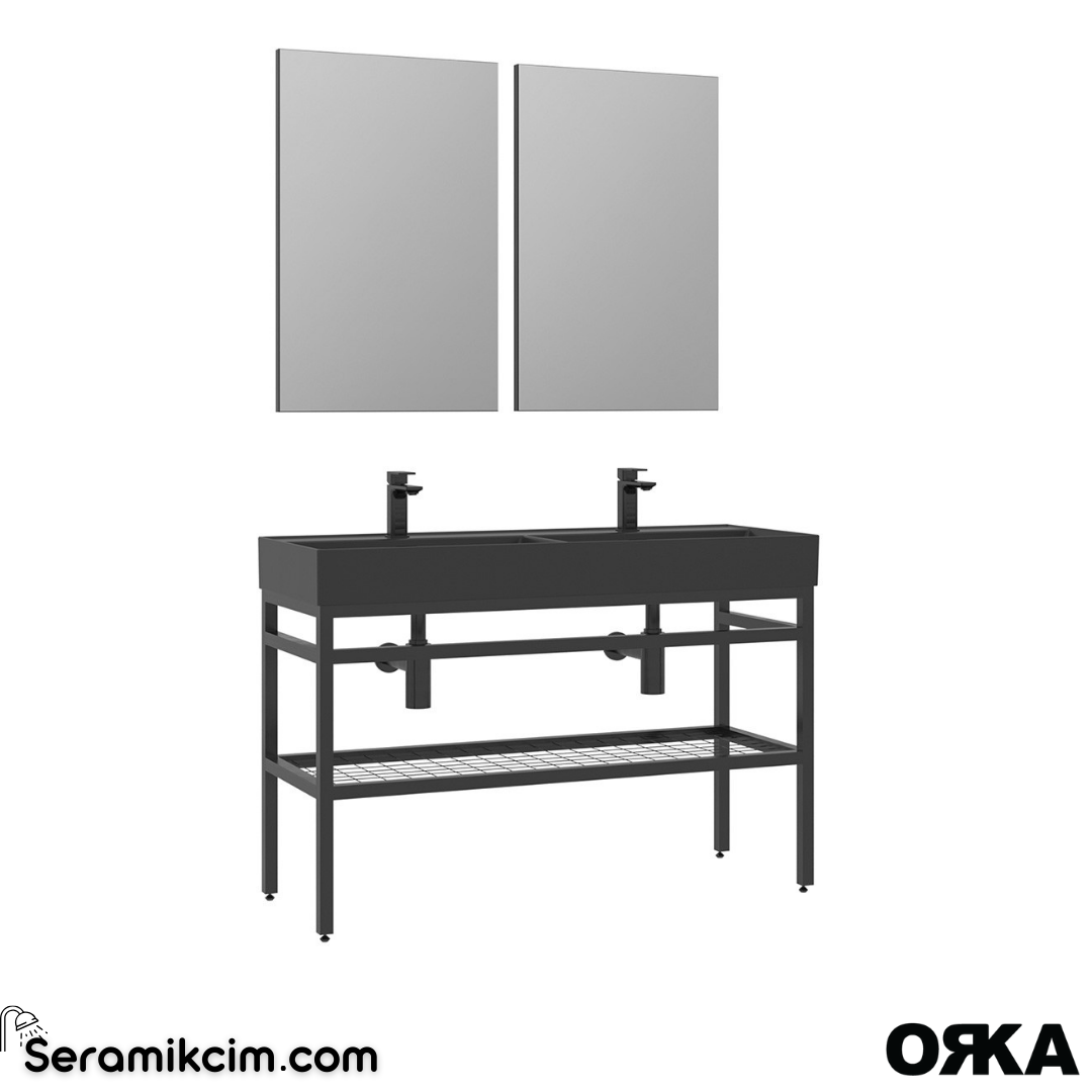 Orka Capetown 120cm Banyo Dolabı Set Siyah Lavabo