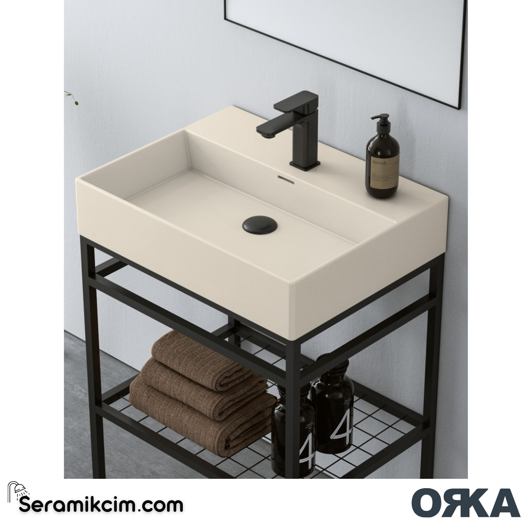 Orka Capetown 60cm Banyo Dolabı Set Krem Lavabo - ORK03.60.03.TKM