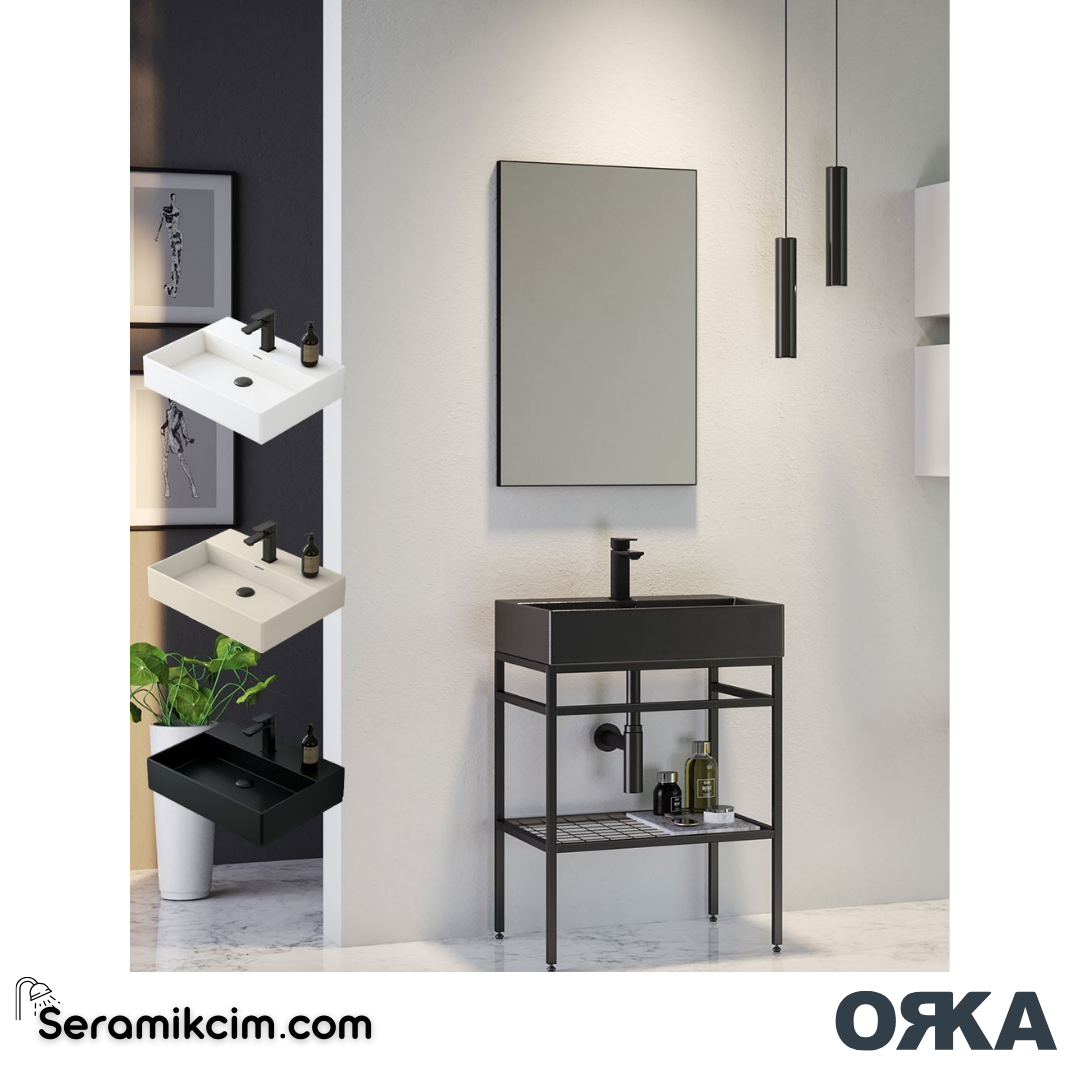 Orka Capetown 60cm Banyo Dolabı Set Siyah Lavabo - ORK03.60.01.TKM