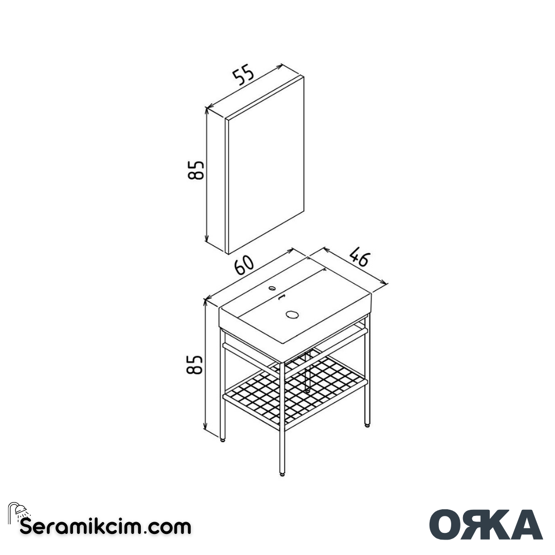 Orka Capetown 60cm Banyo Dolabı Set Siyah Lavabo - ORK03.60.01.TKM