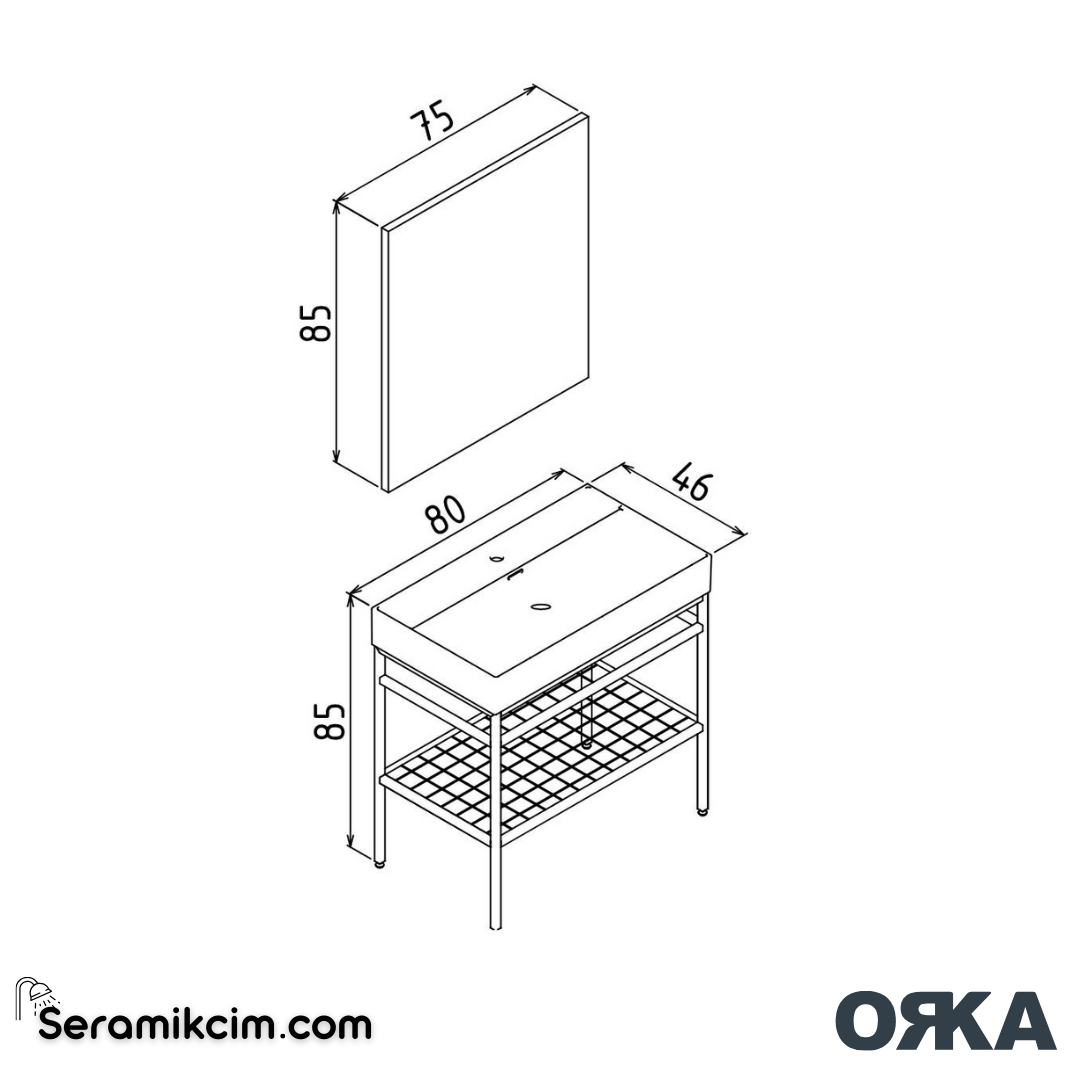 Orka Capetown 80cm Banyo Dolabı Set Krem Lavabo - ORK03.80.03.TKM