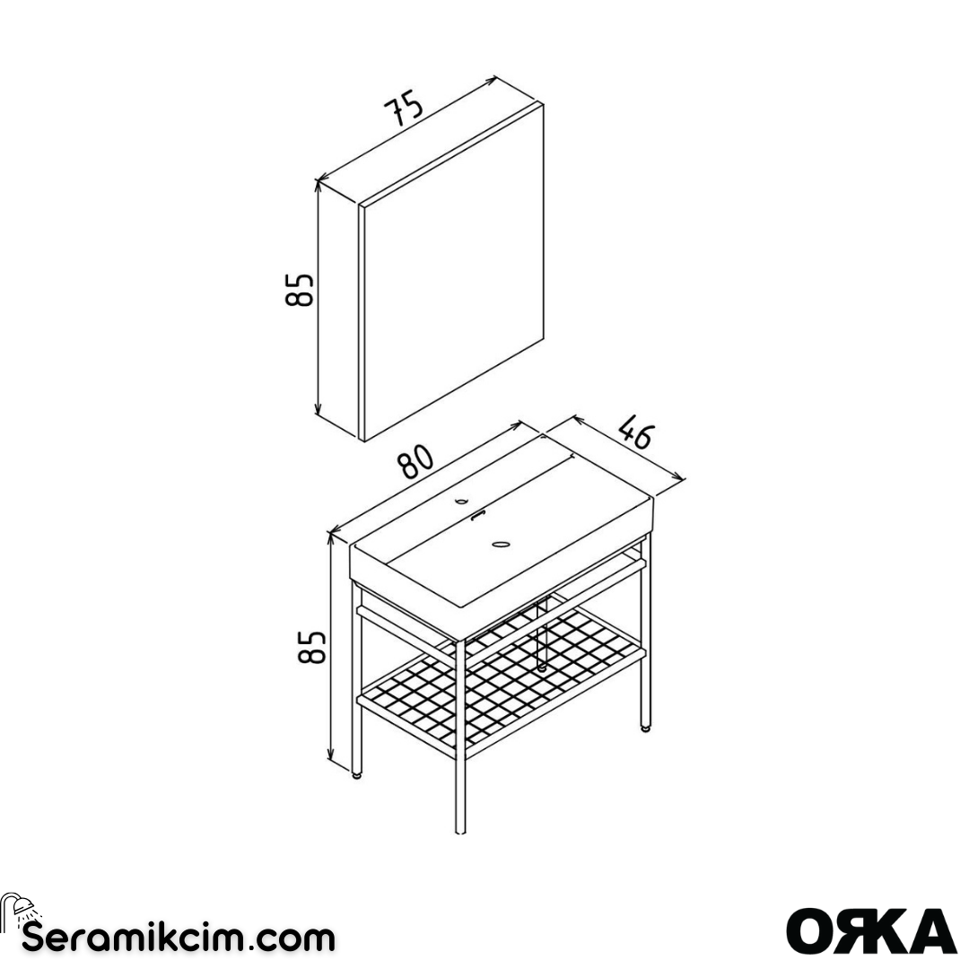 Orka Capetown 80cm Banyo Dolabı Set Siyah Lavabo