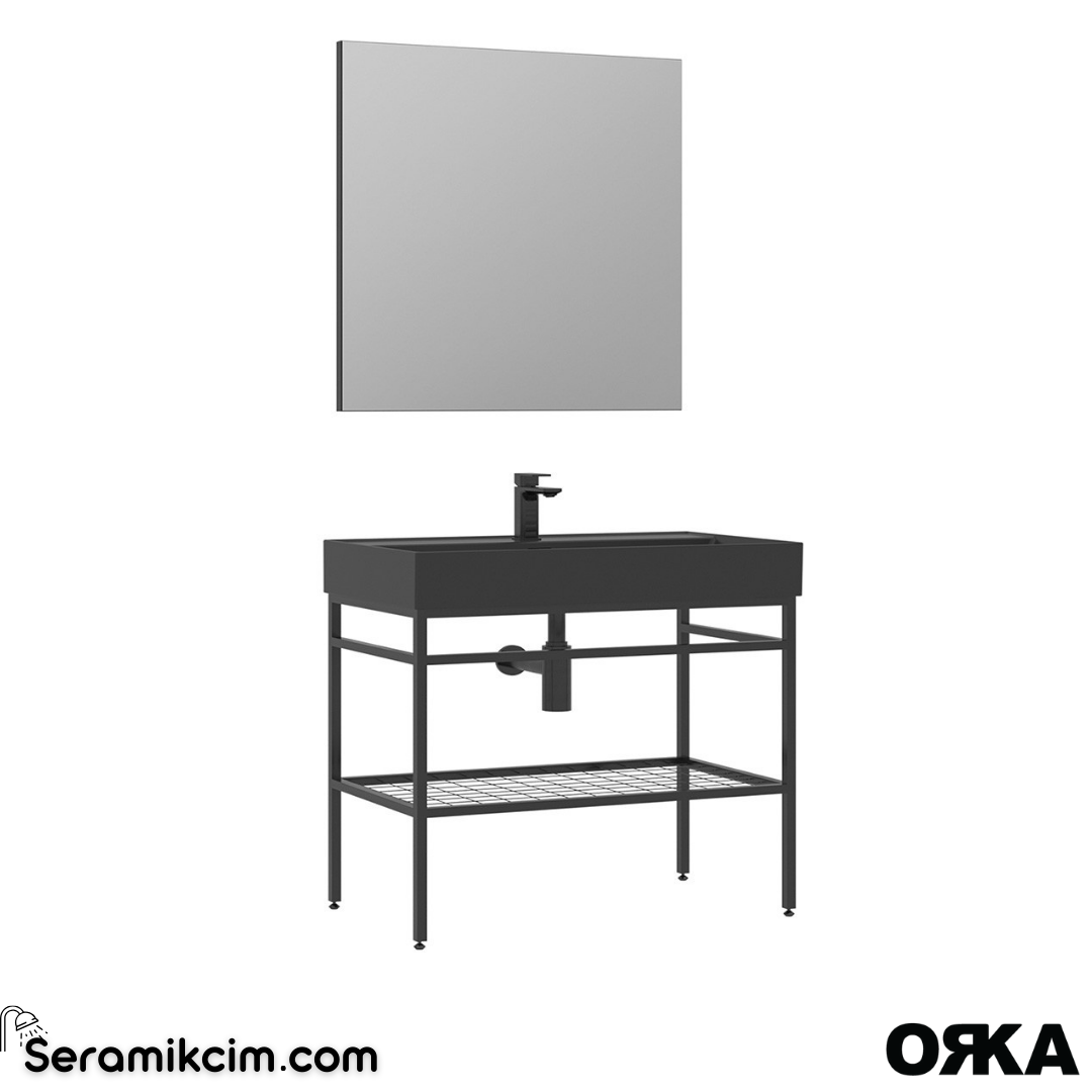 Orka Capetown 80cm Banyo Dolabı Set Siyah Lavabo