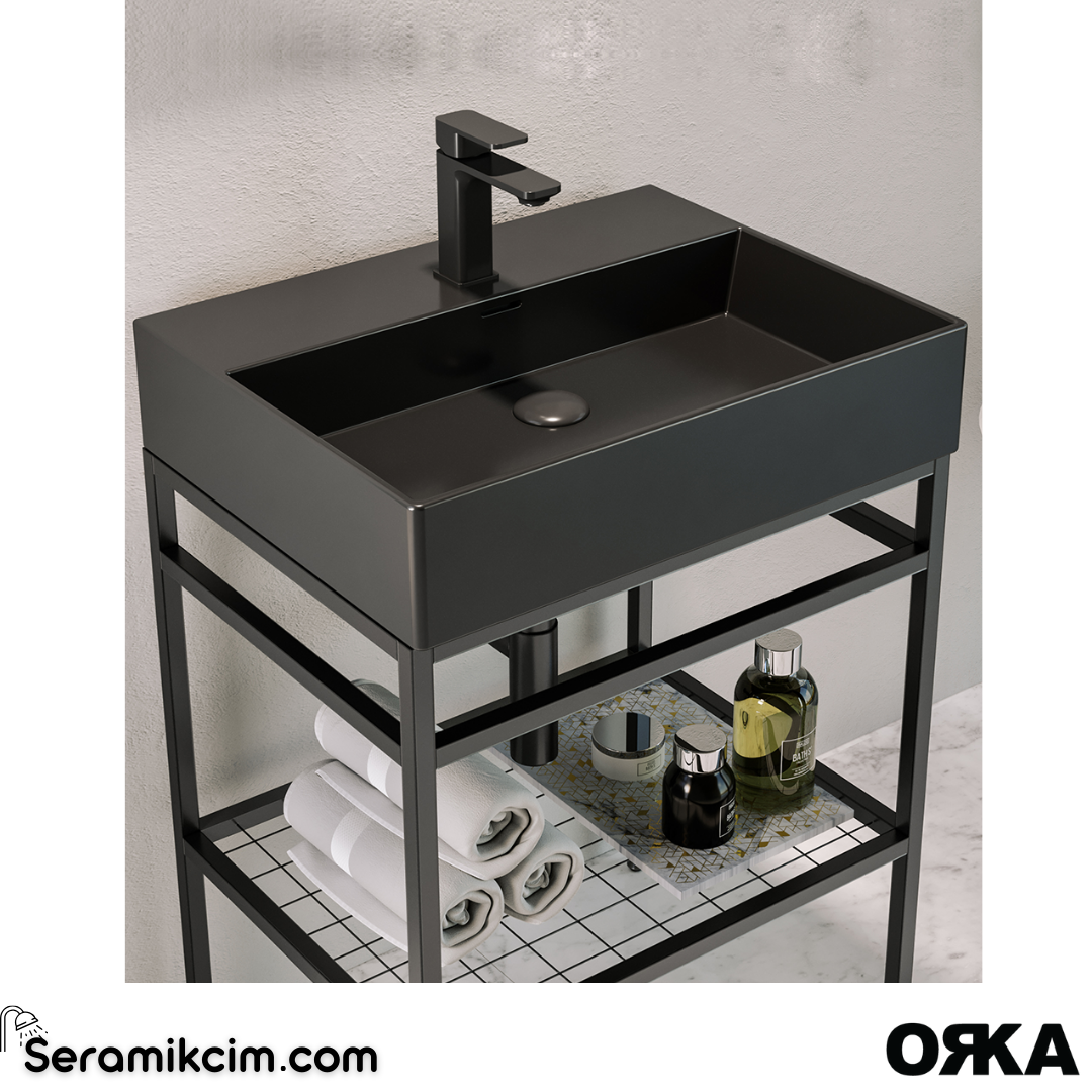 Orka Capetown 80cm Banyo Dolabı Set Siyah Lavabo