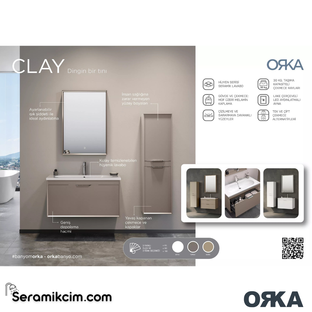 Orka Clay 40cm Boy Dolabı (Sağ-Sol) Beyaz - ORK.BYD1097