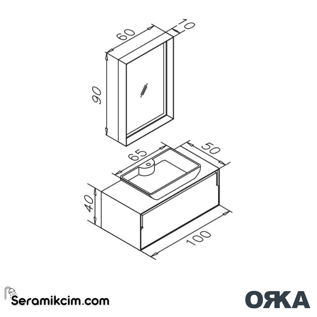 Orka Craft 100cm Banyo Dolabı Set Ceviz Mat Antrasit Lavabo - ORK03.100.01.TKM