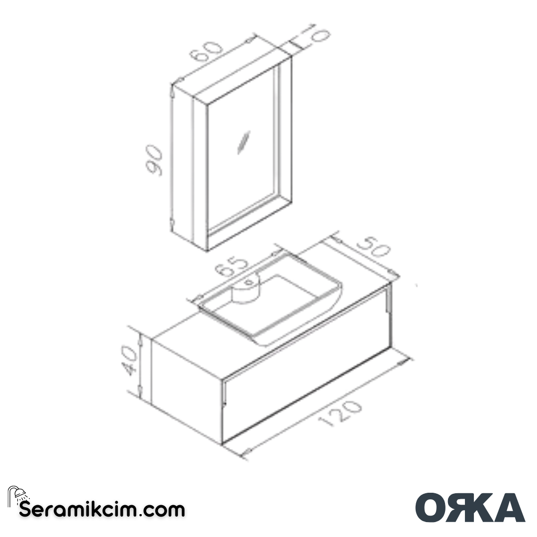 Orka Craft 120cm Banyo Dolabı Set Ceviz Mat Antrasit Lavabo - ORK03.120.01.TKM