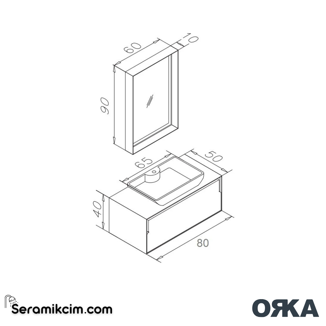 Orka Craft 80cm Banyo Dolabı Set Ceviz Mat Antrasit Lavabo - ORK03.80.01.TKM